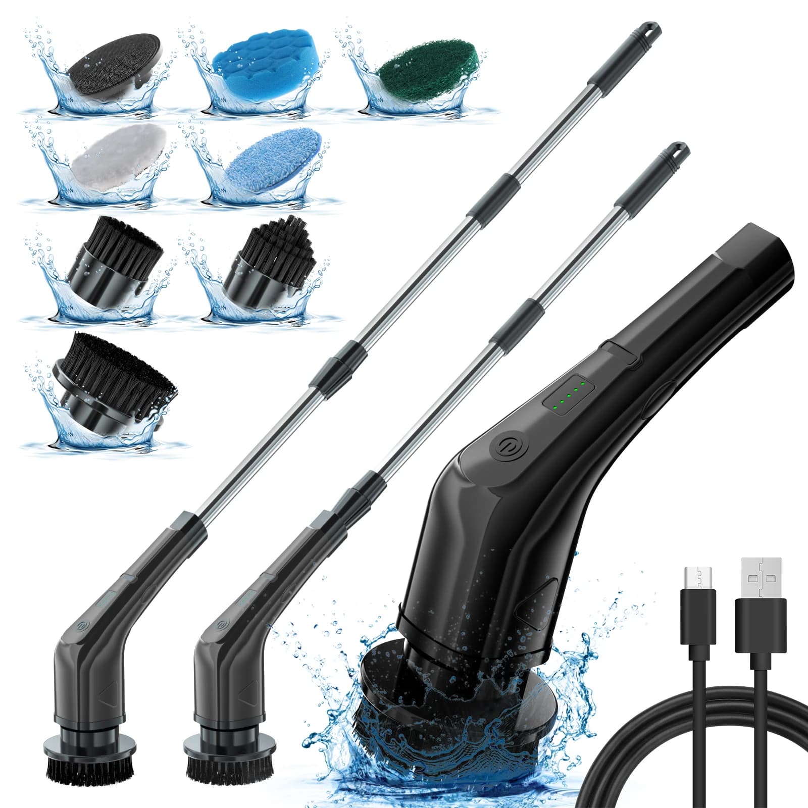 Rotating Electric Brush 7 in 1 from 2500mAh for Cleaning Rooms, Bathtub, Glass and Plastic