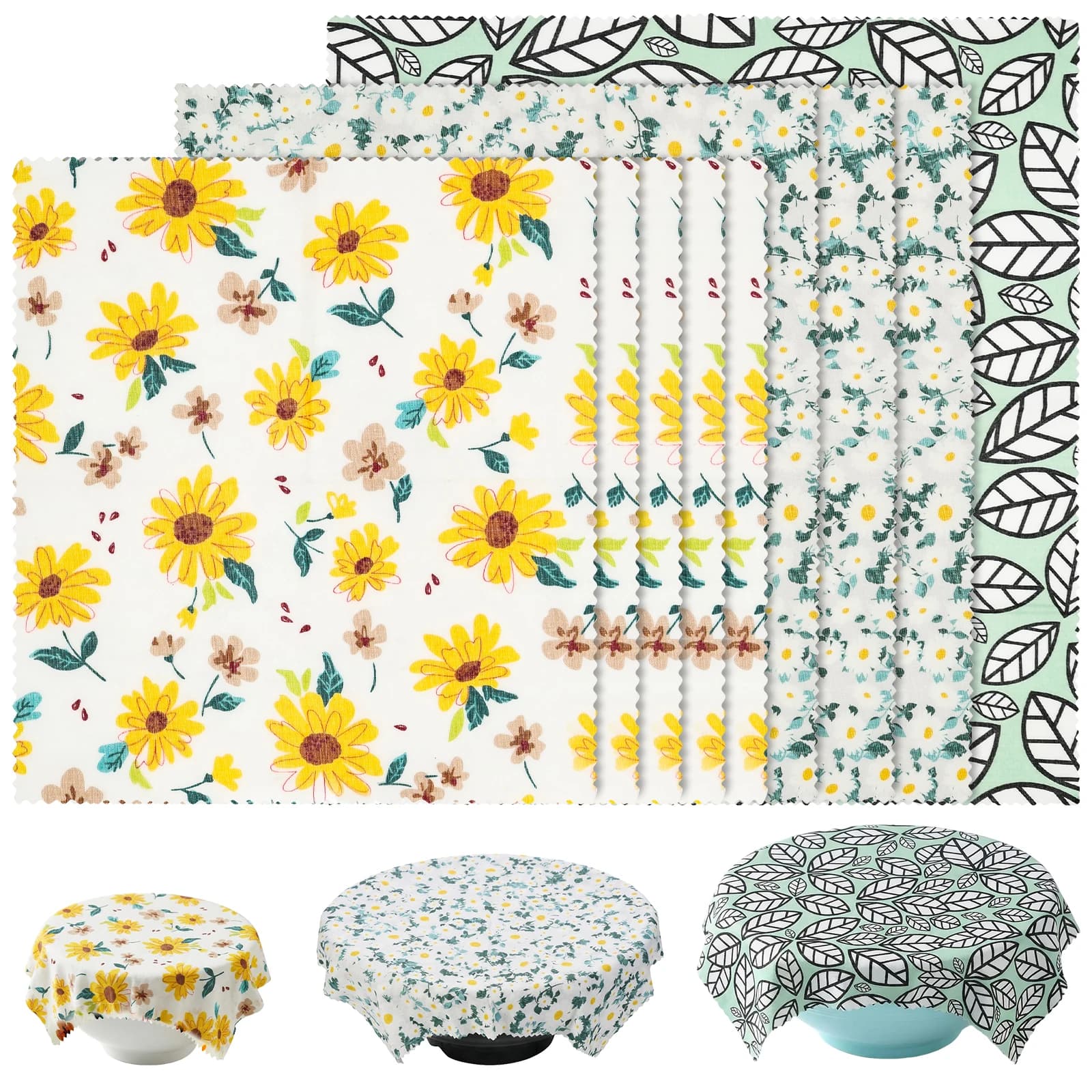 9Pcs Reusable Beeswax Food Wrap Set Multi Size Natural Beeswax Wrap Bread Sandwich Wrapper Beeswax Storage Wrap for Kitchen