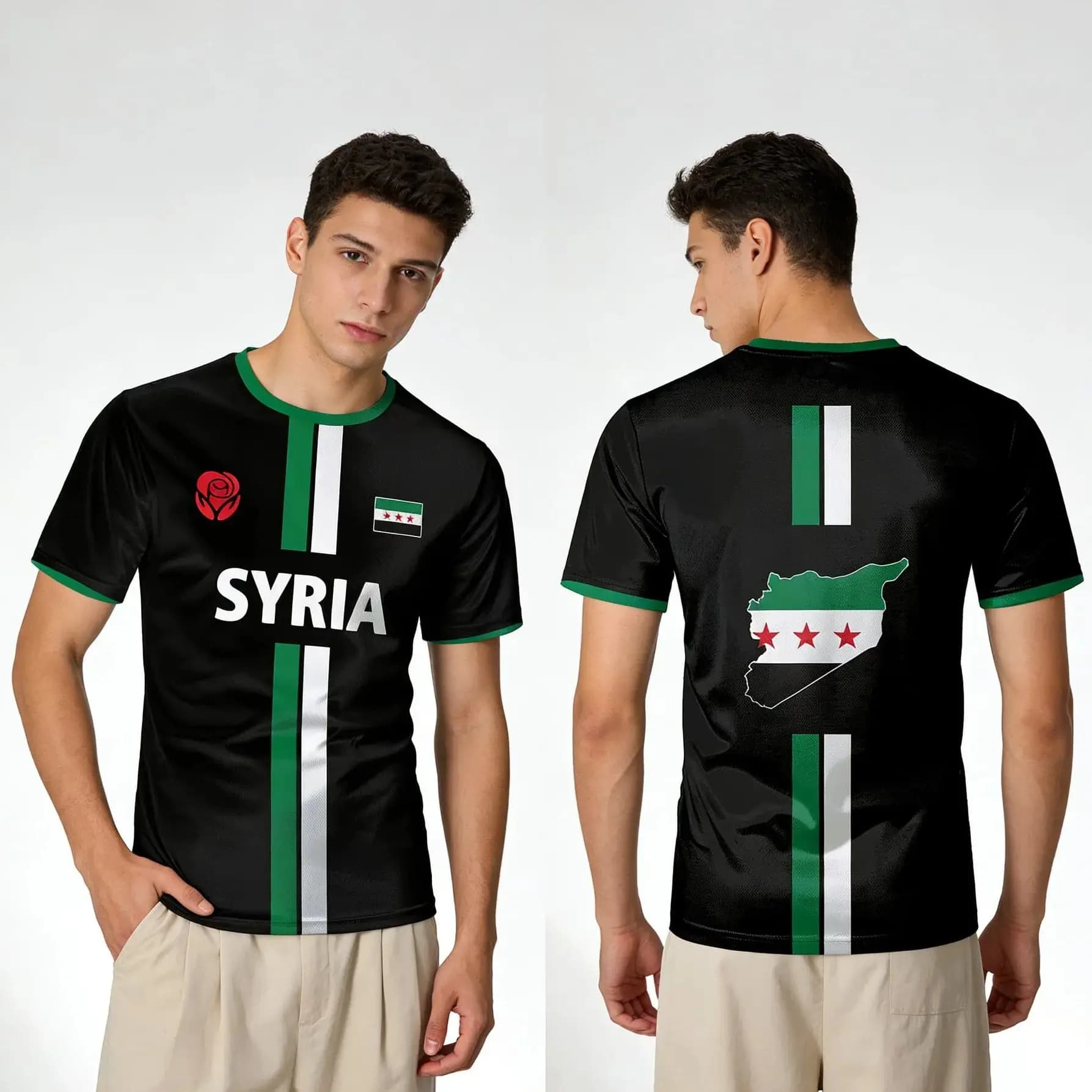 New Knife from the Syrian Football Team, T-Shirt Sports with National Flag, Unisex for Men, Women, Adults and Children, Knits