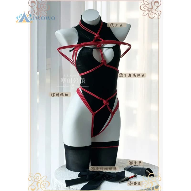 Azur Lane Game Sakura Sexy Dress Cosplay Costume Black Jumpsuit Red rope Uniform Halloween Carnival Party Women Clothes New