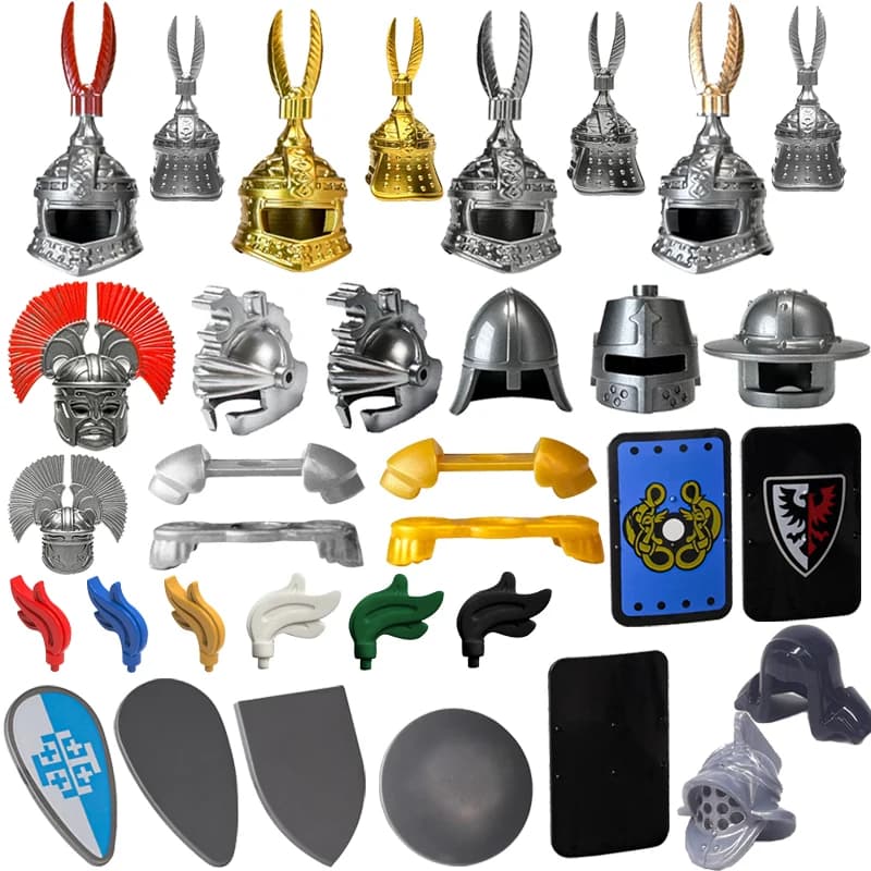 Accessori per armi medievali Blocchi di costruzione Castello reale Cavaliere Corp Arma Scudo Spalla Armatura Soldato romano Casco Giocattolo di mattoni