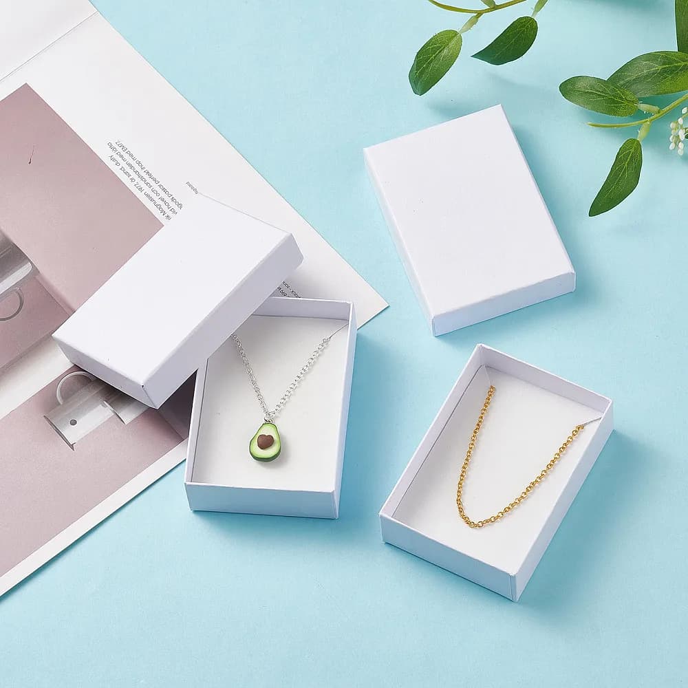 60 scatole rettangolari in cartone per collane con spugna, 9x6,5x2,8 cm, in bianco e nero, per esposizione di gioielli e confezioni regalo