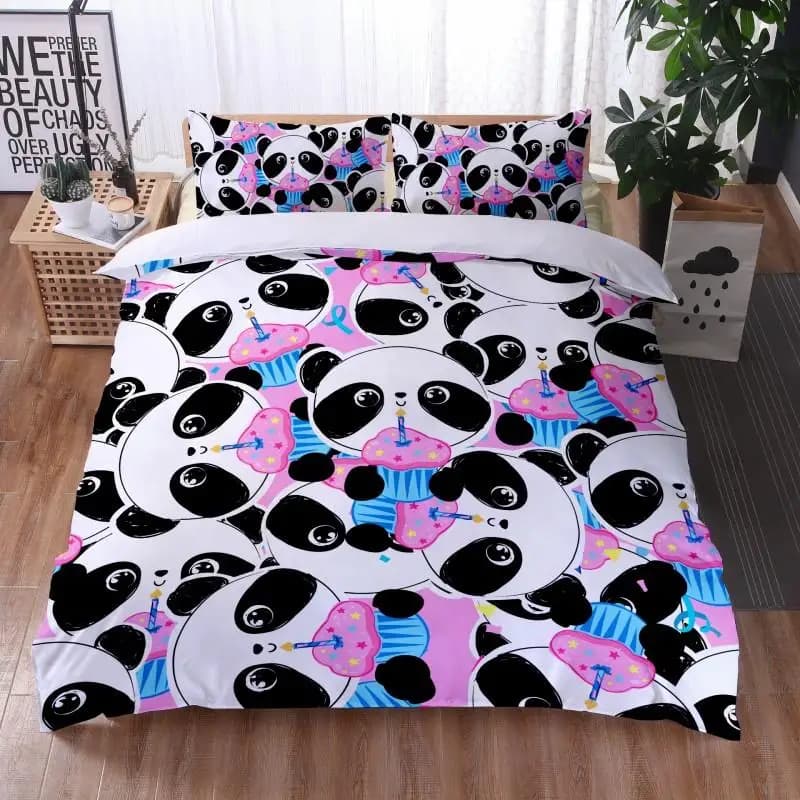 Set copripiumino Panda cartone animato King Cute Panda Acqua potabile Set biancheria da letto doppia Copripiumino in microfibra Kawaii Orso bianco nero