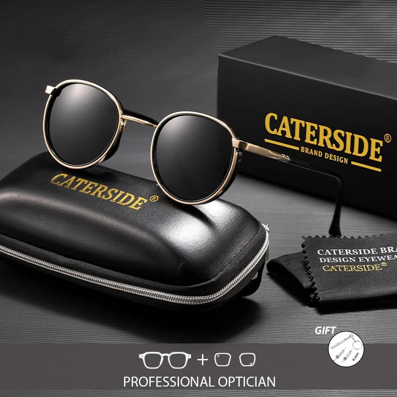 CATERSIDE Vintage Men's Prescription Sunglasses Round Design Spring Hinge Fashion Sun Glasses Women's Optical Travel Glasses