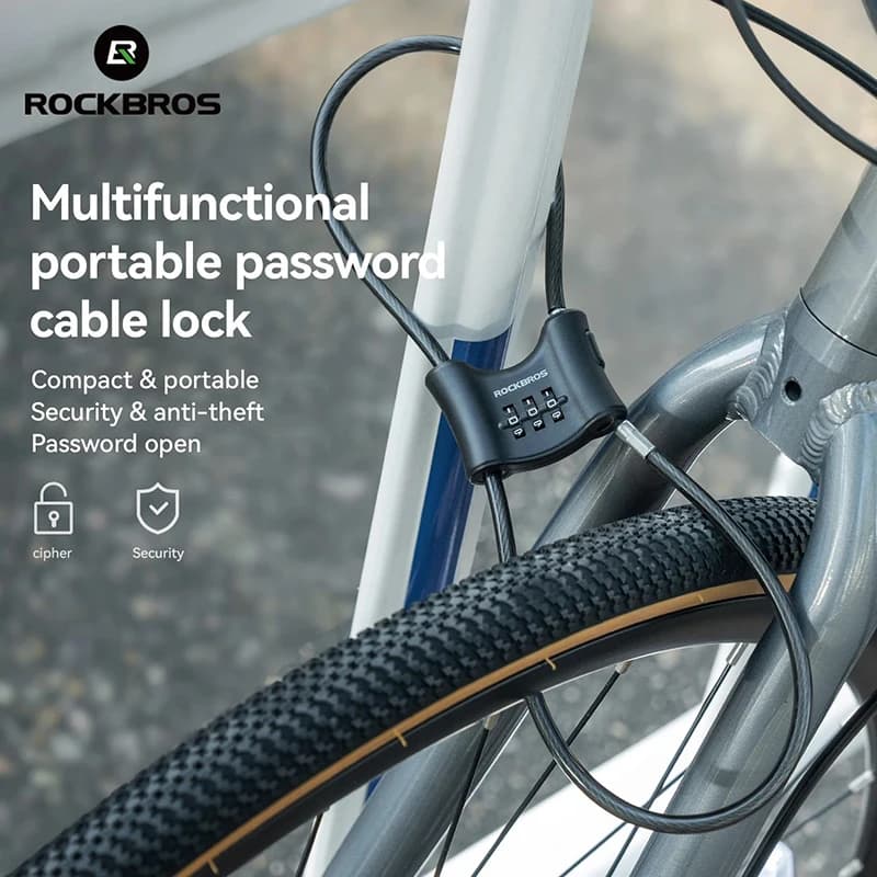 ROCKBROS Bicycle Lacquer Portable thickened steel cable Multi-functional adjustable bike helmet lock MTB Road Bike Acc
