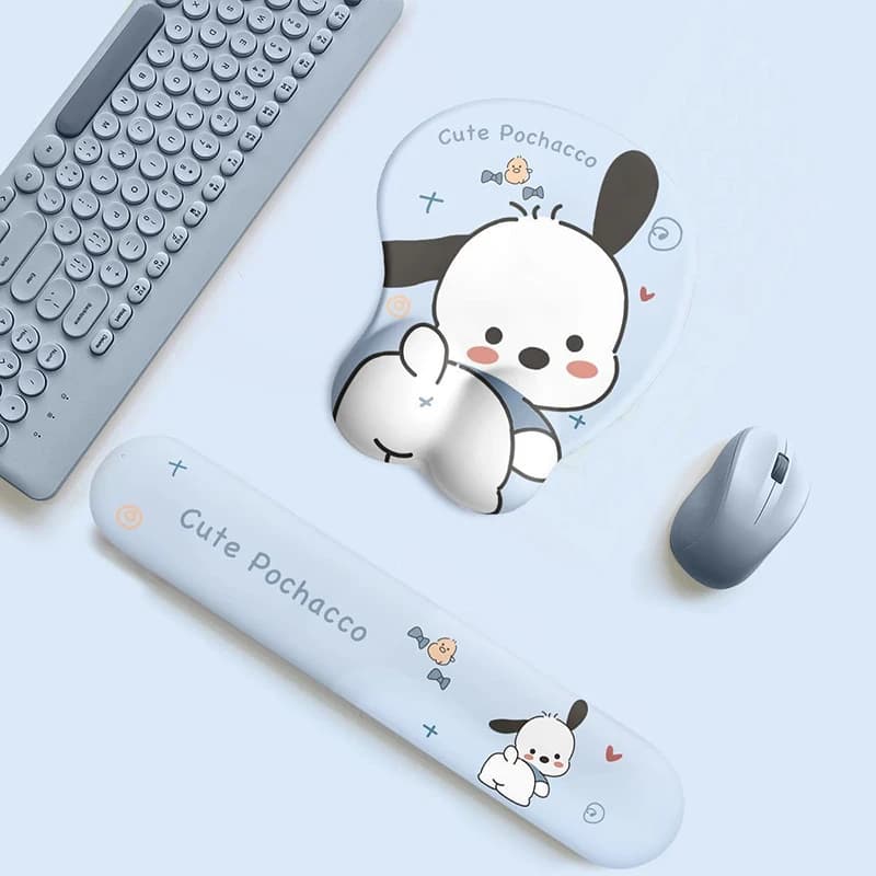 Tappetino per Mouse Anime Cartoon Pochacco con Poggiapolsi Ergonomico, Tappetini per Mouse in Silicone Morbido, Poggiapolsi Durevole