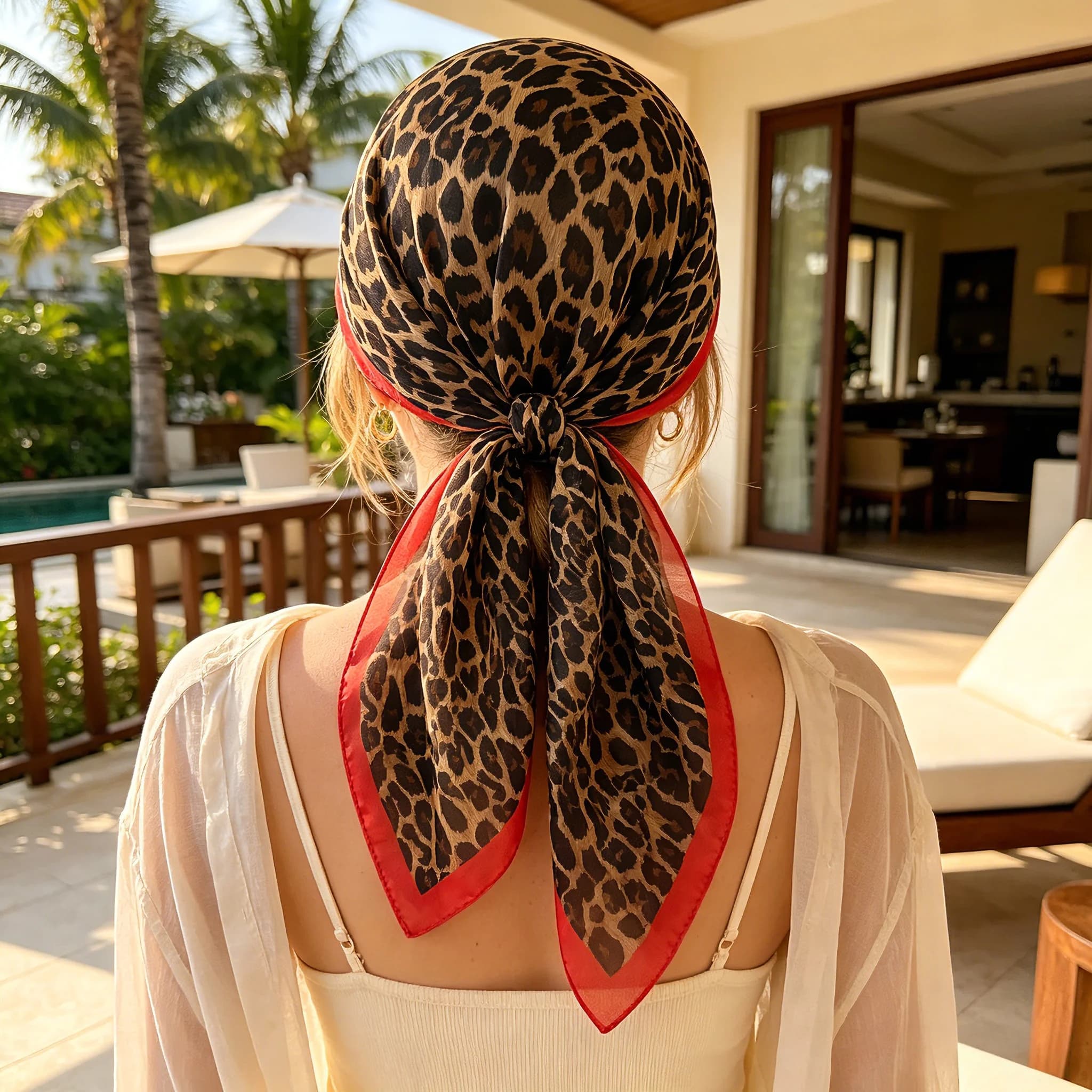 2026 New Summer Beach Square Scarf Sexy Leopard Print Bandana Soft Satin Shawl Boho Vacation Head Scarf for Women Hairband Hijab