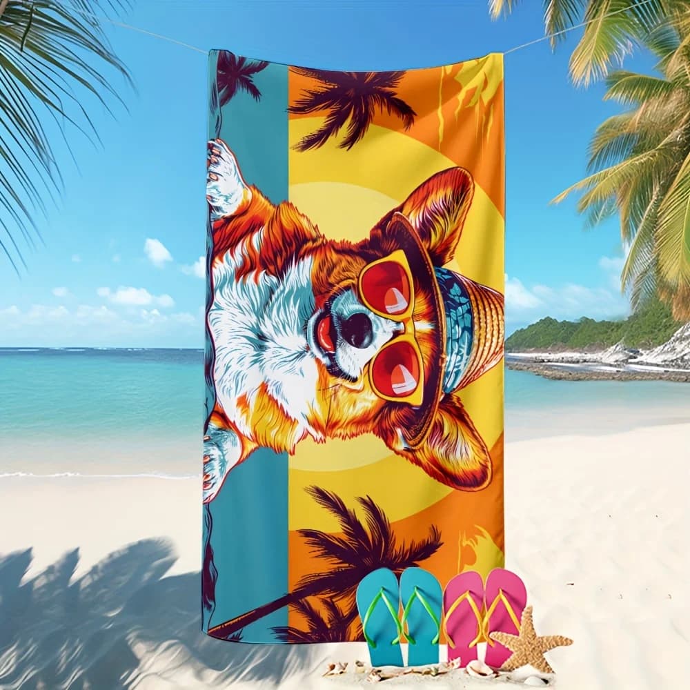 Tappeto da parete/tappetino da spiaggia con cane tropicale, decorazione estiva per vacanze, regalo per amanti dei cani, tappetino divertente da spiaggia, arte tropicale, decorazione per la casa