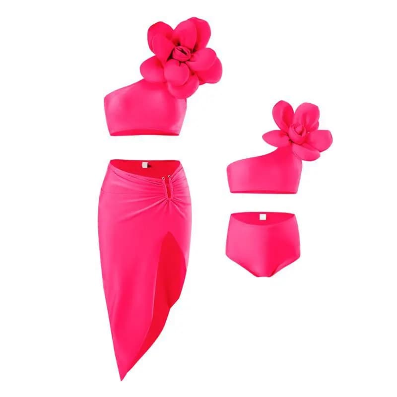 Family Mother Daughter Swimsuits Beach Sunny Bikini Swimwear Summer New Cotton Fashion Flower 3Pcs Clothes Matching Outfits