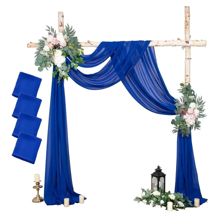 Bridal bow draping fabric in blue chiffon, 29x18 feet, 4 panels, blue transparent curtains for wedding backdrops and birthday parties