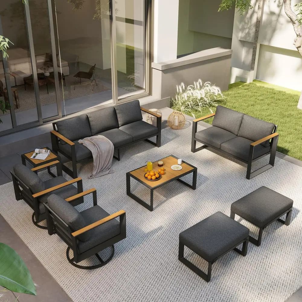 Patio Furniture Set with Swivel Chairs, 8Piece Modern Patio Conversation Sets with WaterResistant Cushions, Grey