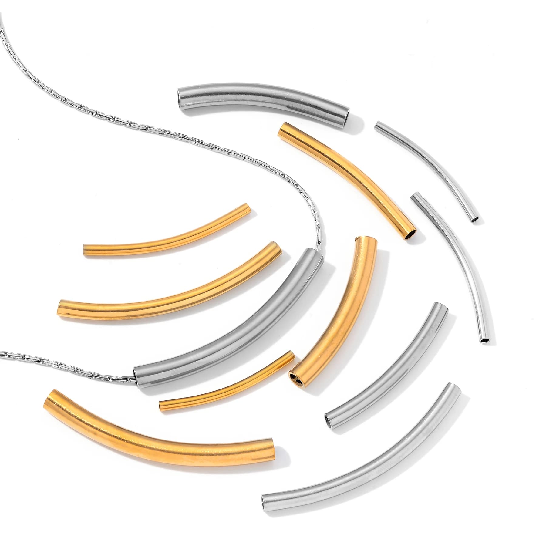 20Pcs Stainless Steel Curved Tube Beads Connectors for Making Bracelet Necklace DIY Handmade Jewelry Accessories