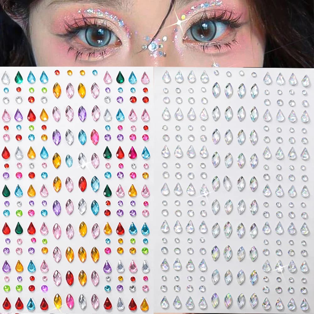 Adesivo per ombretto con diamante acrilico 3D, viso, corpo, gemma, pasta, palcoscenico, festa, matrimonio, trucco, strass, goccia d'acqua, tatuaggio pratico, gioielli