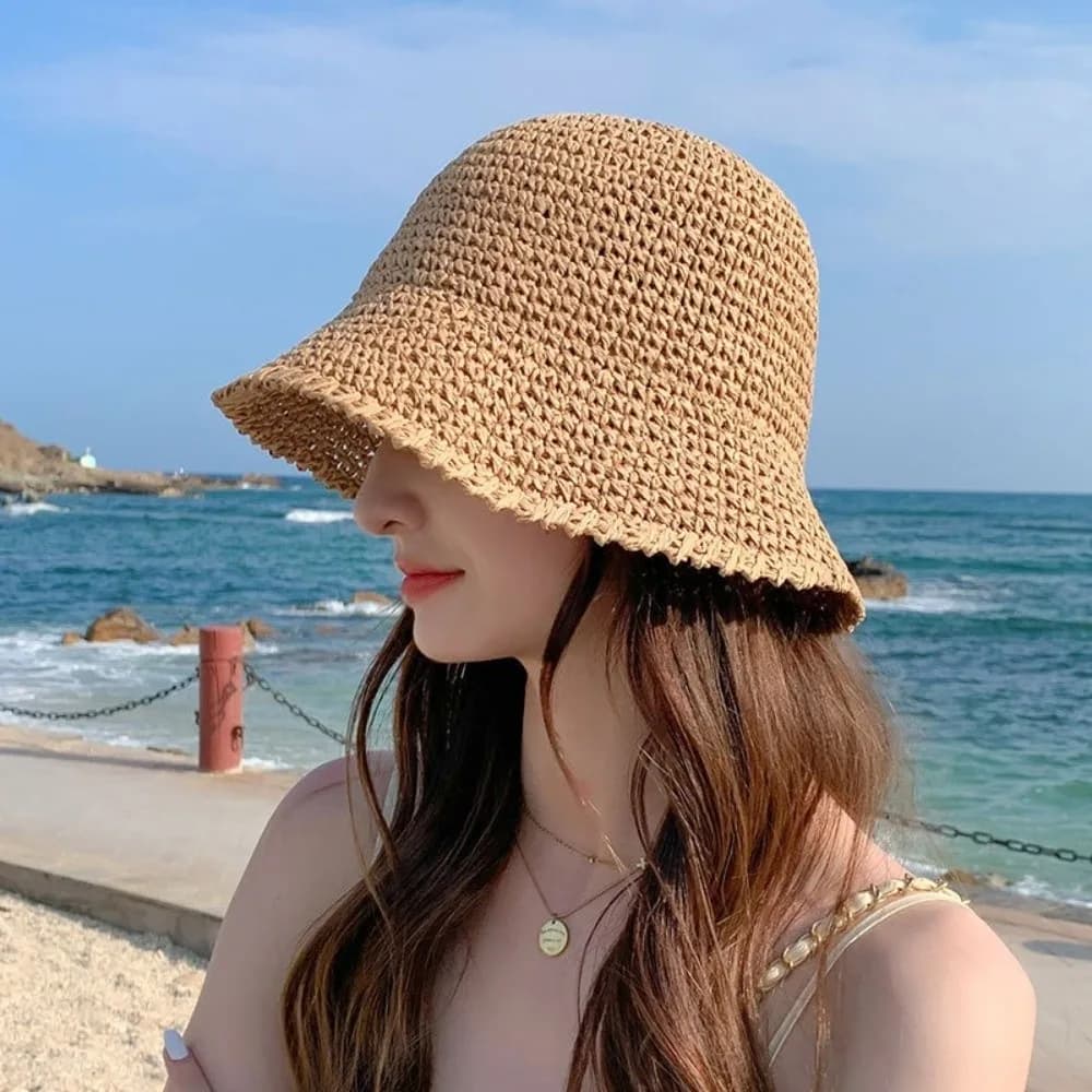 Casual Woven Women Sun Hat Solid Color Korean Style Straw Fisherman Hat Foldable Visor Cap Bucket Hat Girl