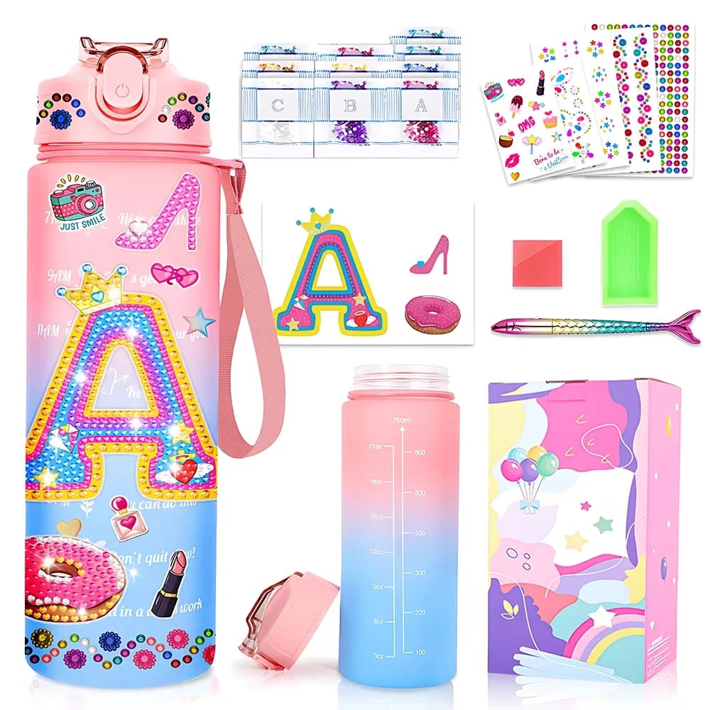 1 set decora i tuoi kit di bottiglie d'acqua per ragazze di età 4-6-8-10 anni, tazze artigianali con pittura a diamante, regali divertenti per le ragazze