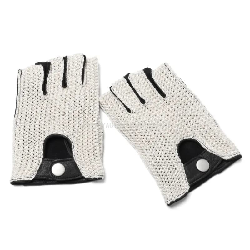 Men's Semi-Faith Men's Garden Knit Gloves Mezze dita Bike Guide Men's genuine leather gloves ST01