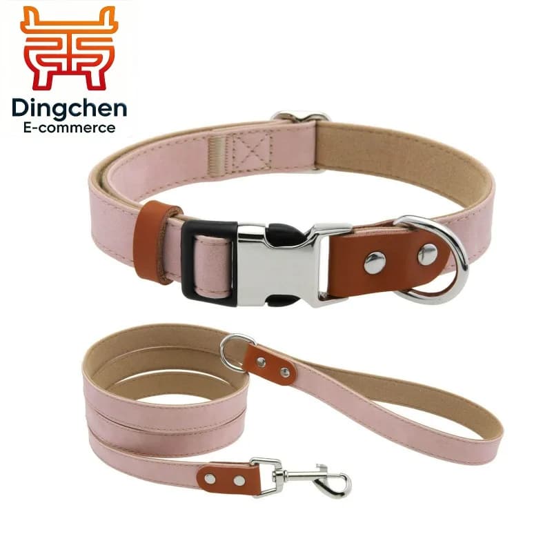 Collare per Cani in Pelle PU Bicolore con Fibbia in Metallo, Collare e Guinzaglio per Cani Piccoli e Medi, Accessori per Animali Domestici