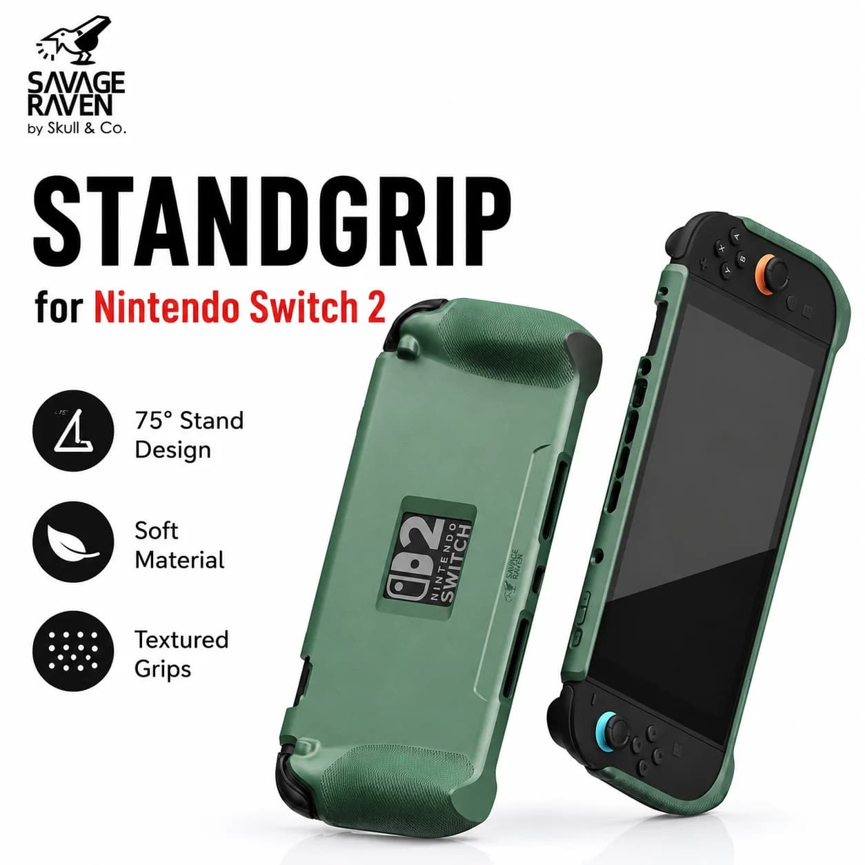 Savage Raven by Skull & Co. StandGrip for Nintendo Switch 2 Protective Case Standable Cover Soft Shell for NS2 Game Console