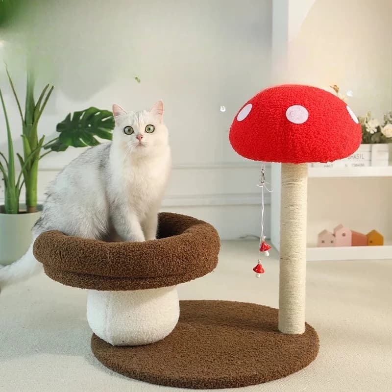 Tiragraffi per gatti con cuccia integrata, albero giocattolo per gatti, piccolo, non occupa molto spazio, con colonna in sisal