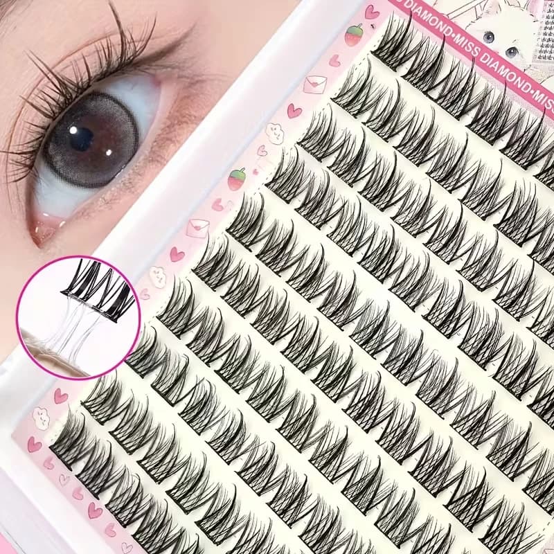 Kit di Ciglia Finte Autoadesive Facili da Applicare - 120/100 Ciuffetti, Aspetto Naturale, Adatte ai Principianti, Riutilizzabili con Colla Integrata