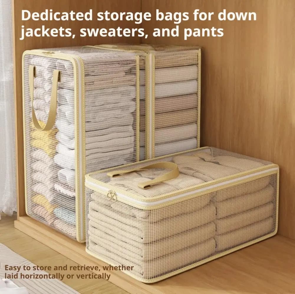 Transparent PVC Clothes Storage Bag Large Capacity Foldable Quilt Organizer with Reinforced Handles Dustproof Wardrobe Organizer