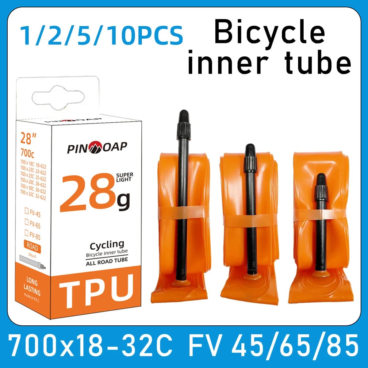 Road bike air chamber 1/2/5/10P, ultralight in TPU, 700x18-32c, anti explosion and puncture resistant, essential for driving