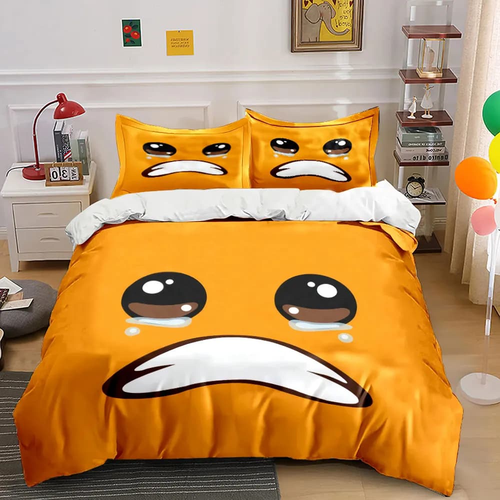 Set di biancheria da letto con simpatico emoji con faccina arancione che piange, 3 pezzi, set di copripiumini in morbida microfibra, set di federe per la decorazione della camera da letto di bambini e adolescenti