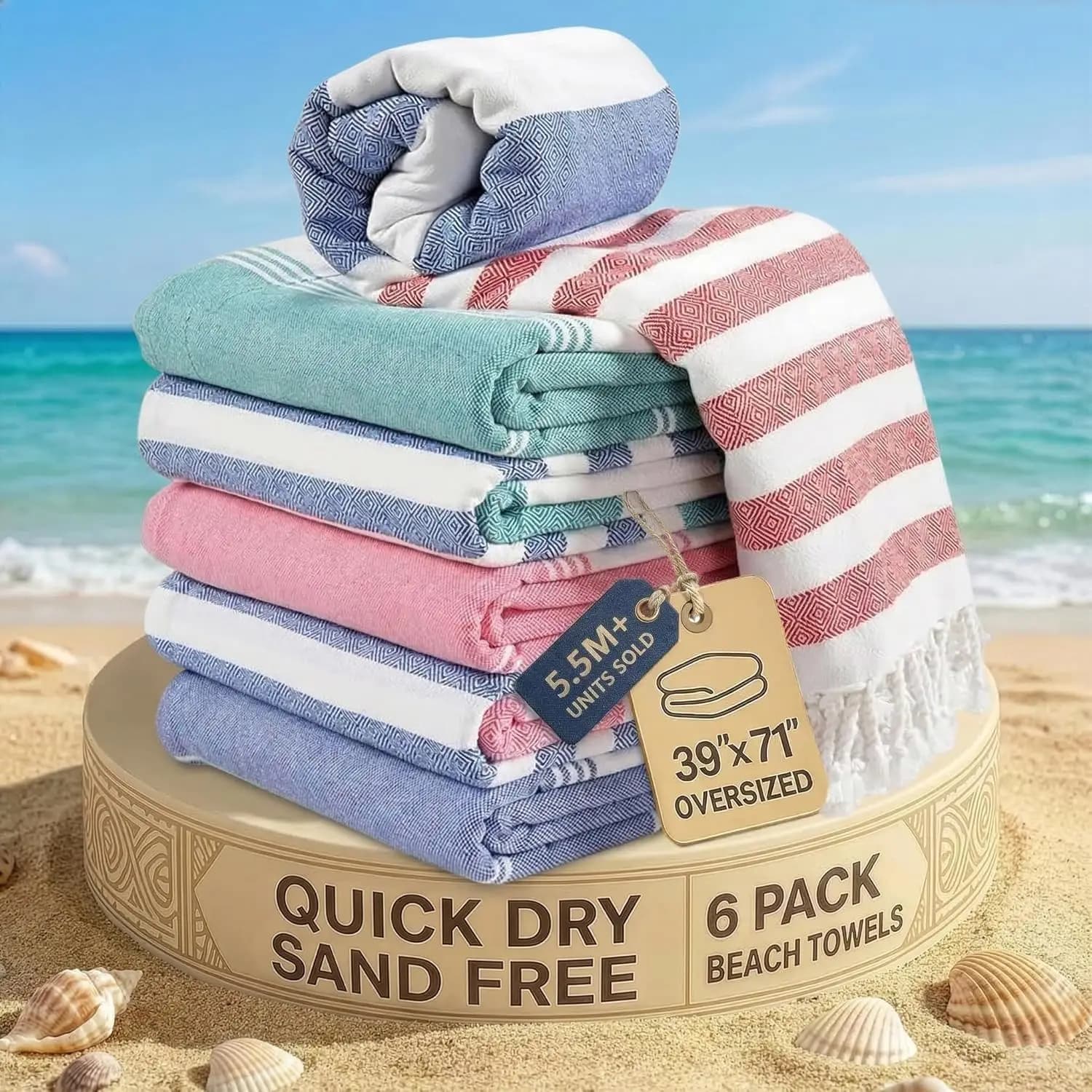 Set di 6 Teli da Spiaggia Oversize ad Asciugatura Rapida, Morbidi e Leggeri per Adulti, 99x180 cm