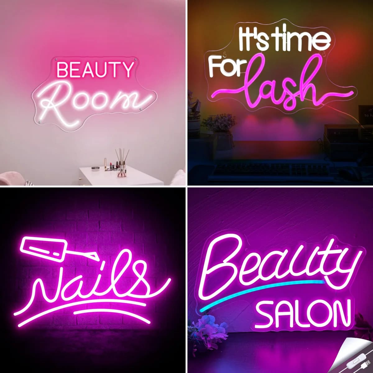 Insegne al neon per la stanza di bellezza per la decorazione della parete Luci a LED rosa Decorazione della stanza per unghie Salone di bellezza Ciglia Capelli Studio Make Up Club