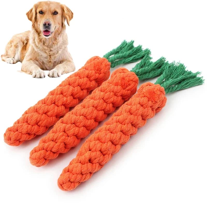 Giocattolo per Cani a Forma di Carota con Corda Intrecciata, Pallina in Cotone, Manubrio per Pulizia Denti, Giocattolo da Masticare Resistente ai Morsi, Accessori per Animali Domestici