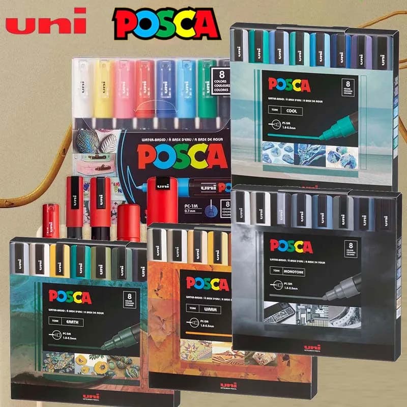 Pennarelli Posca portatili da 8 pezzi Set di tutte le punte Penne artistiche acriliche per journaling/personalizzazione di scarpe/custodia del telefono/piccoli progetti fai da te