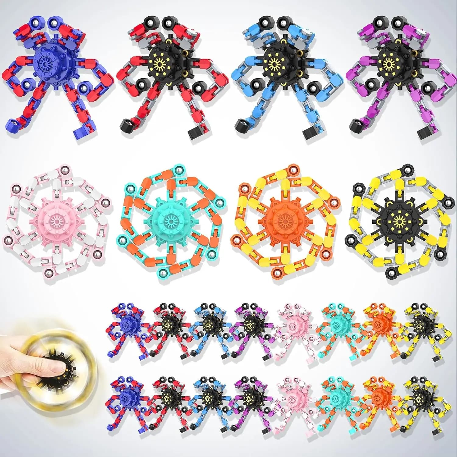 Fidget Spinner Trasformabili, Giocattoli Antistress per Bambini e Adulti, Giroscopi a Catena Deformabili Fai-da-Te (24 Pezzi)