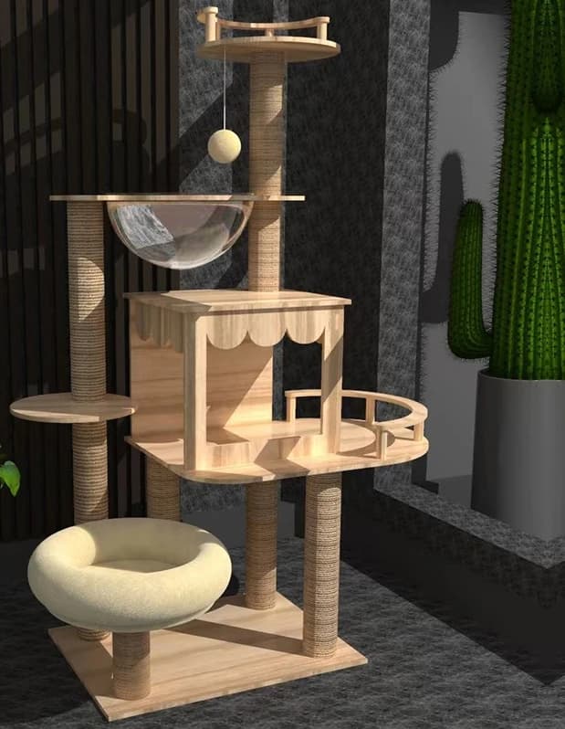 Wooden cat climbing frame Large space capsule nest tree Integrated shelf scratching board rack Pet supplies