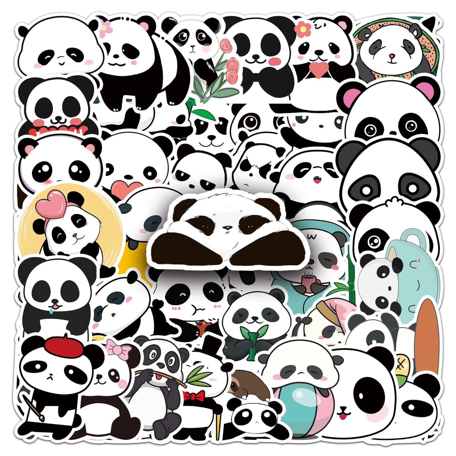 50 Pezzi Adesivi Impermeabili per Bambini con Simpatici Panda Graffiti, Decorazioni Fai-da-Te per Telefono, Valigie, Laptop, Chitarra, Bici, Skateboard, Frigorifero, Casco