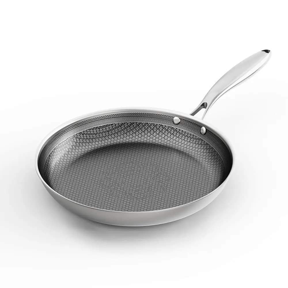 Padella in Acciaio Inossidabile da 12 Pollici, Padella Antiaderente Ibrida, 3 Strati, Distribuzione Uniforme del Calore, Lavabile in Lavastoviglie