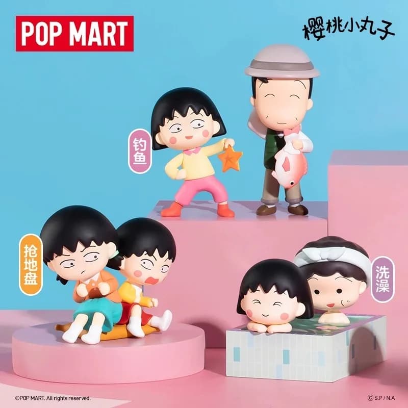 Genuino POPMART Chibi Maruko Chan The Time With You Series Blind Box Decorazione del desktop Anime Kawaii Mystery Box Regali a sorpresa