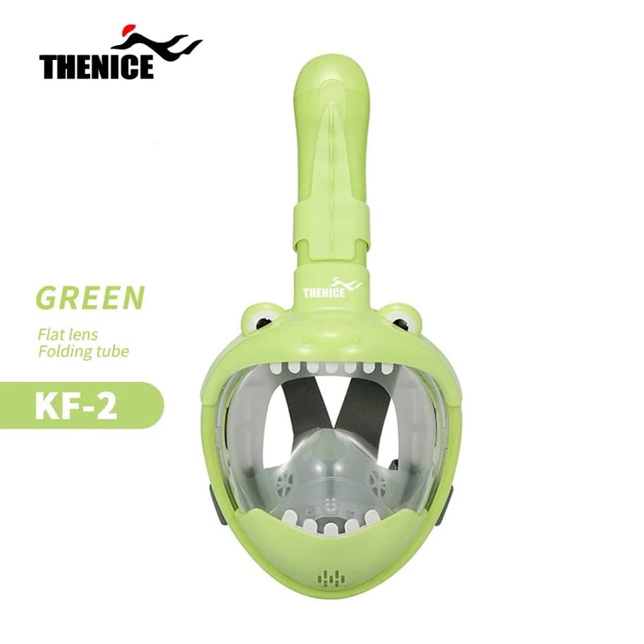 Maschera subacquea integrale per bambini con forte adesione, visione HD, antiappannamento e respirazione fluida.