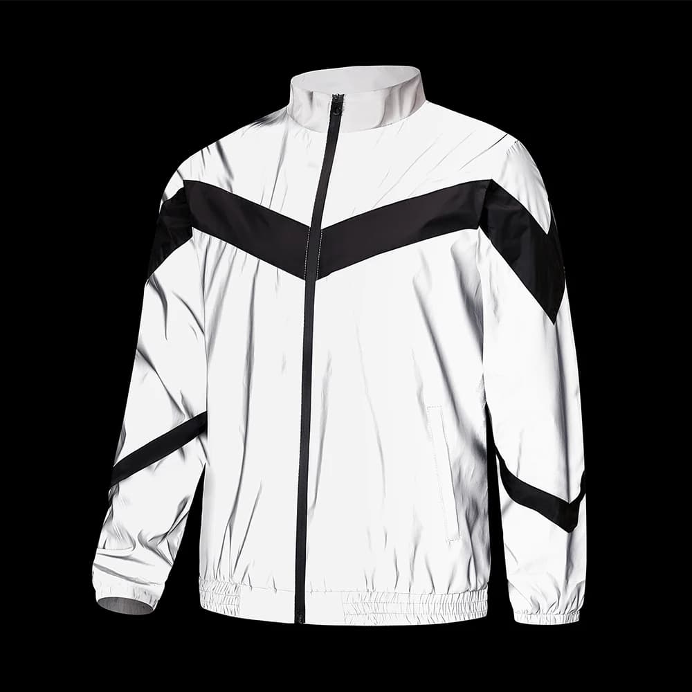Giacca Luminosa da Uomo Primavera Autunno, Moda Hip Hop con Colletto Alto, Giacca Riflettente per Jogging e Ciclismo all'Aperto