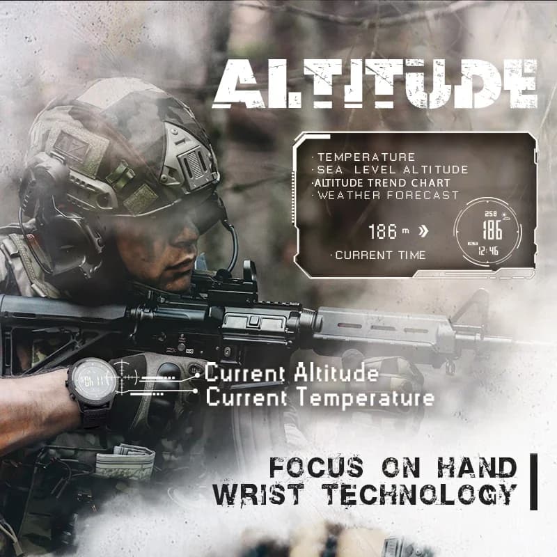 Smartwatch APACHE-46 con Altimetro, Termometro, Barometro, Bussola, Impermeabile 50M, Retroilluminazione EL, Cronometro, Orologio Elettronico per Sport all'Aperto
