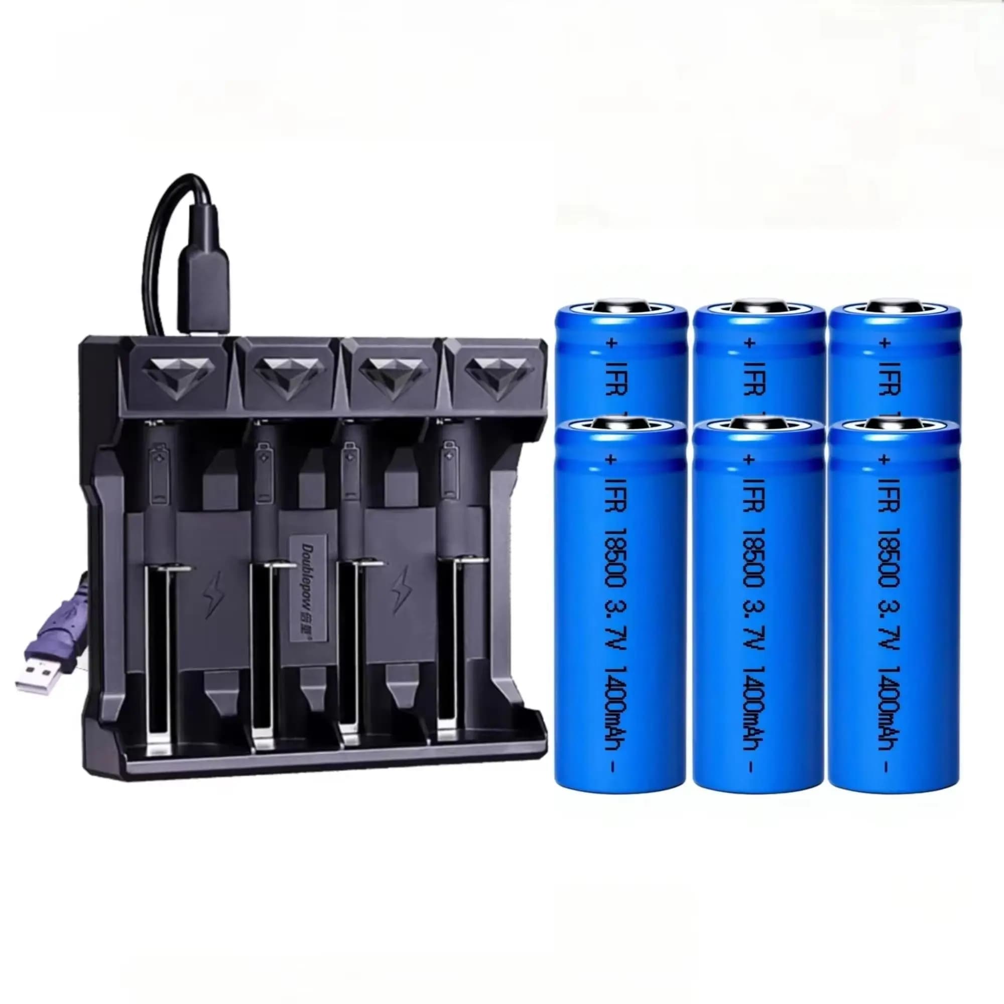 6 pcs 18500 3.7V 1400mAh rechargeable lithium charger for flashlight, speaker, wireless keyboard, electric toothbrush