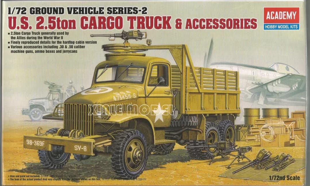 Kit modello auto Academy 13402 Camion cargo americano da 2,5 tonnellate e accessori 1/72