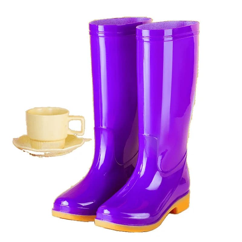 Stivali da pioggia da donna foderati in pile a tubo alto da donna Antiscivolo Resistente all'usura Materiale PVC caldo Fondo Protezione del lavoro Scarpe da donna