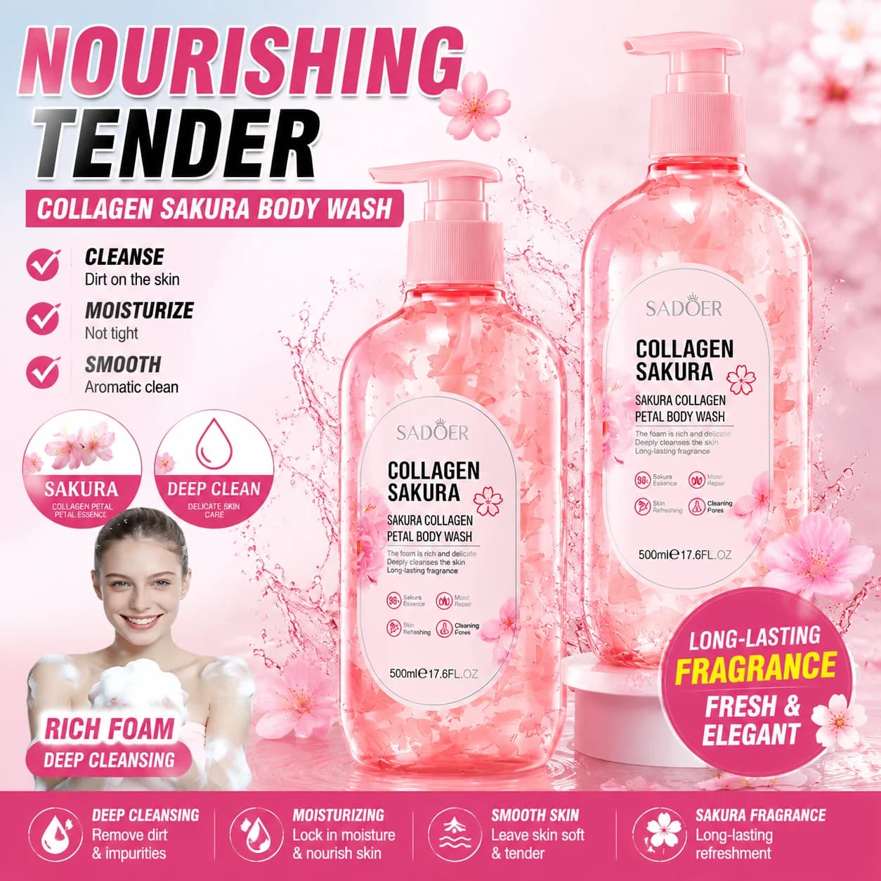 Collagen bath with cherry blossoms: Esfolia, White, Perfume Duraturo, Refresh, Hydrate and Soft