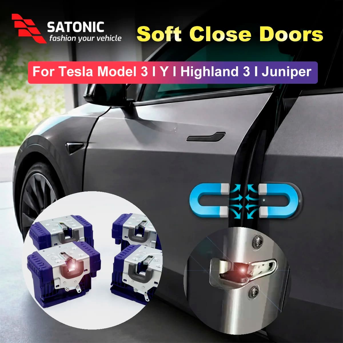 SATONIC V5 Porta con chiusura ammortizzata con aspirazione elettronica automatica per Tesla Model 3 e Y – Aggiornamento all-in-one impermeabile, anti-pizzico