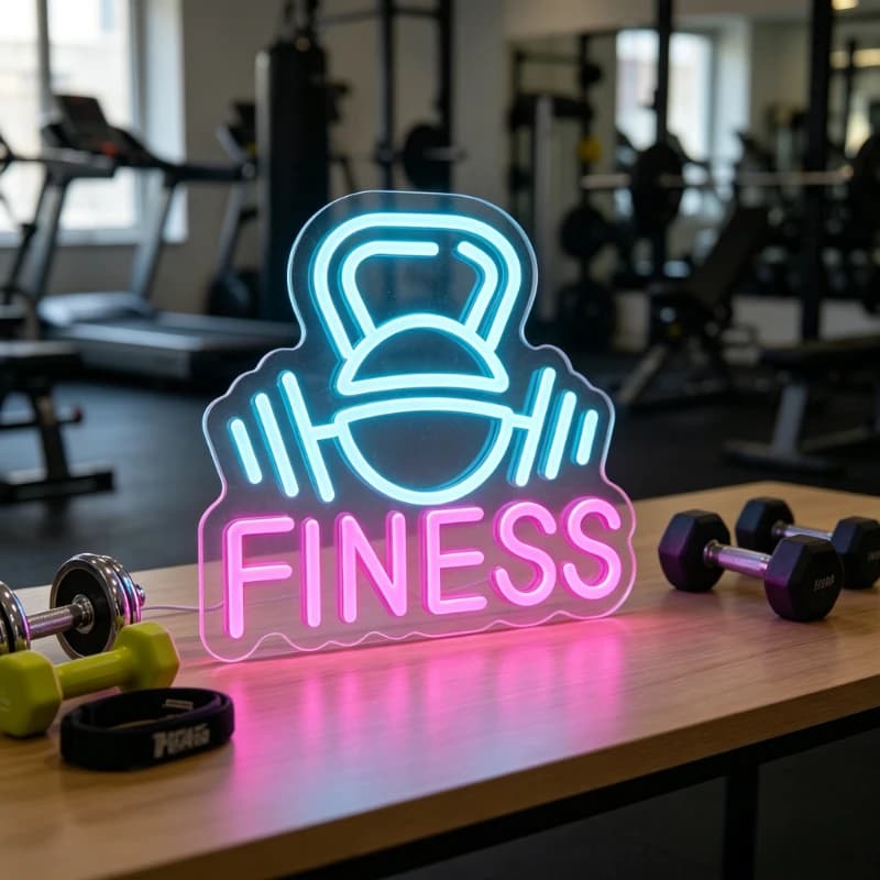 Insegna Luminosa LED Fitness, Luce Notturna 3D in Acrilico a Forma di Kettlebell e Manubrio, Lampada da Parete USB per Palestra, Casa, Allenamento, Decorazione Estetica, Regalo