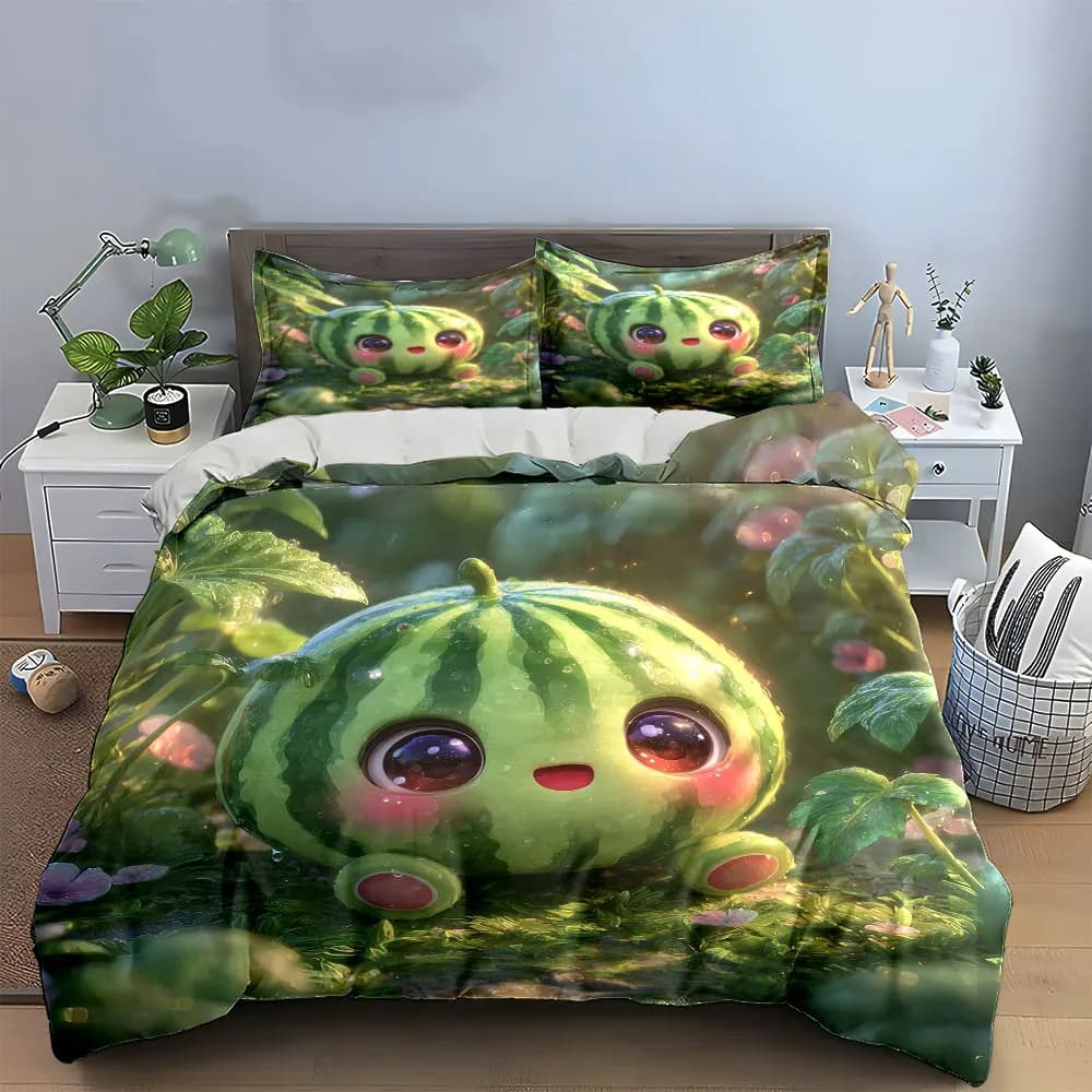 Set di biancheria da letto Green Nature Watermelon Decor con 1 copripiumino, 2 federe, singolo, matrimoniale, king, queen, regalo