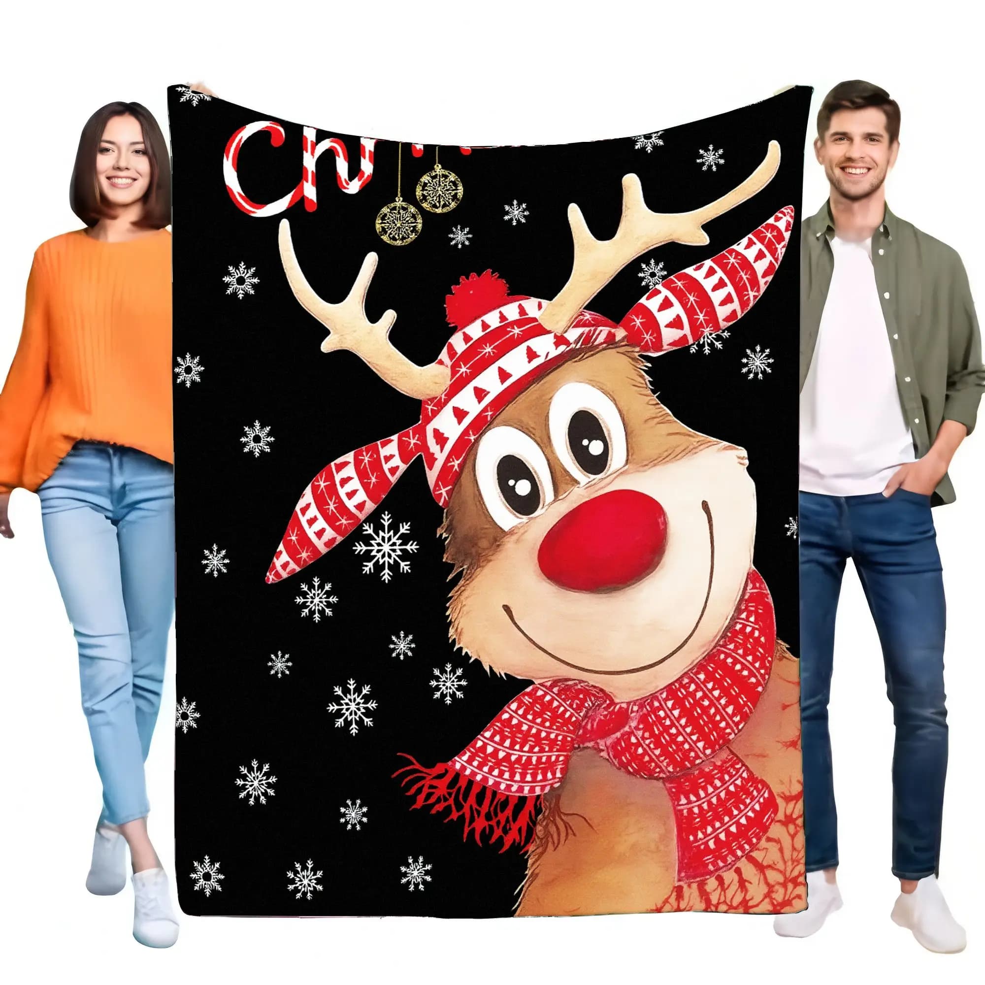 Christmas Reindeer Blanket Soft Cozy Throw with Antlers and Scarf, Perfect for Holiday Decor and Gifts, Lightweight Bed Sofa Cov