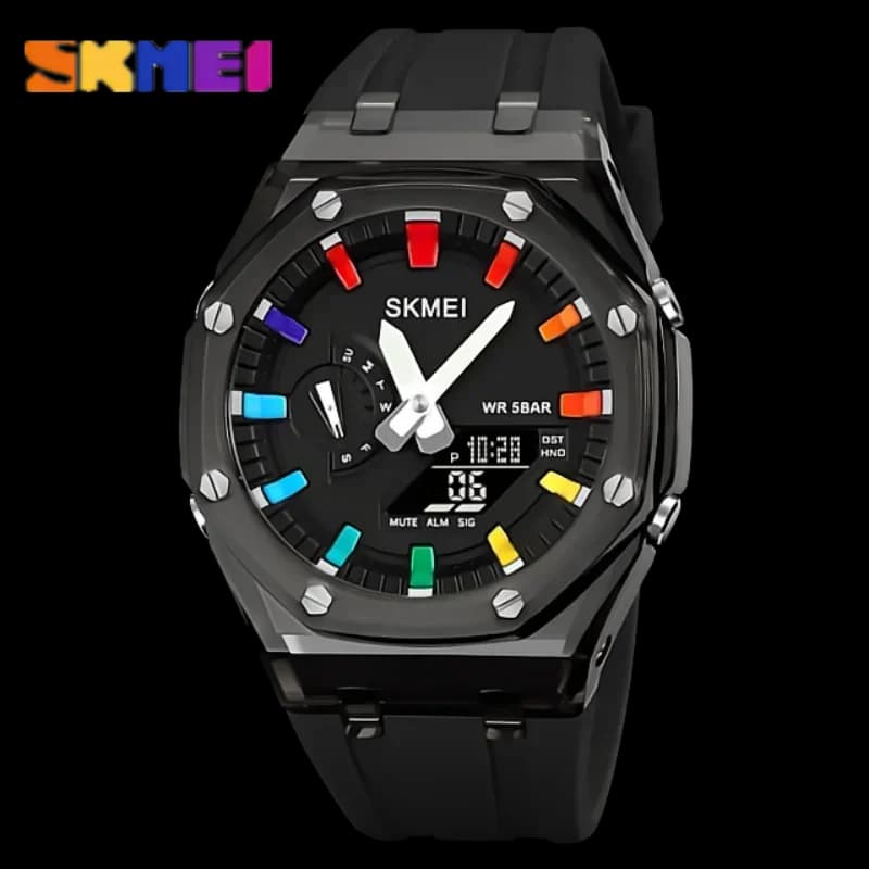 Skmei 2100 Waterproof Men Watch Countdown Stopwatch Led Light Electronic Movement Wristwatch 5Alarm Clock 2 Time Digital Watches