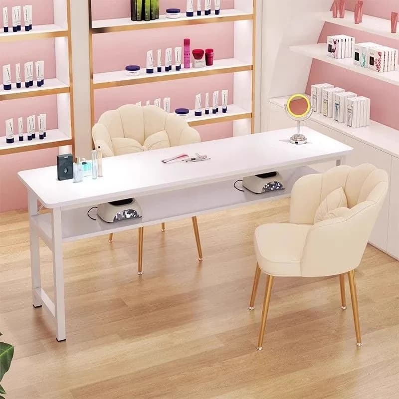 Scrivania per Postazione di Lavoro, Trucco e Unghie, Organizzatore Singolo con Sedia, Scrivania in Legno per Unghie, Accessori di Lusso per Estetica e Bellezza