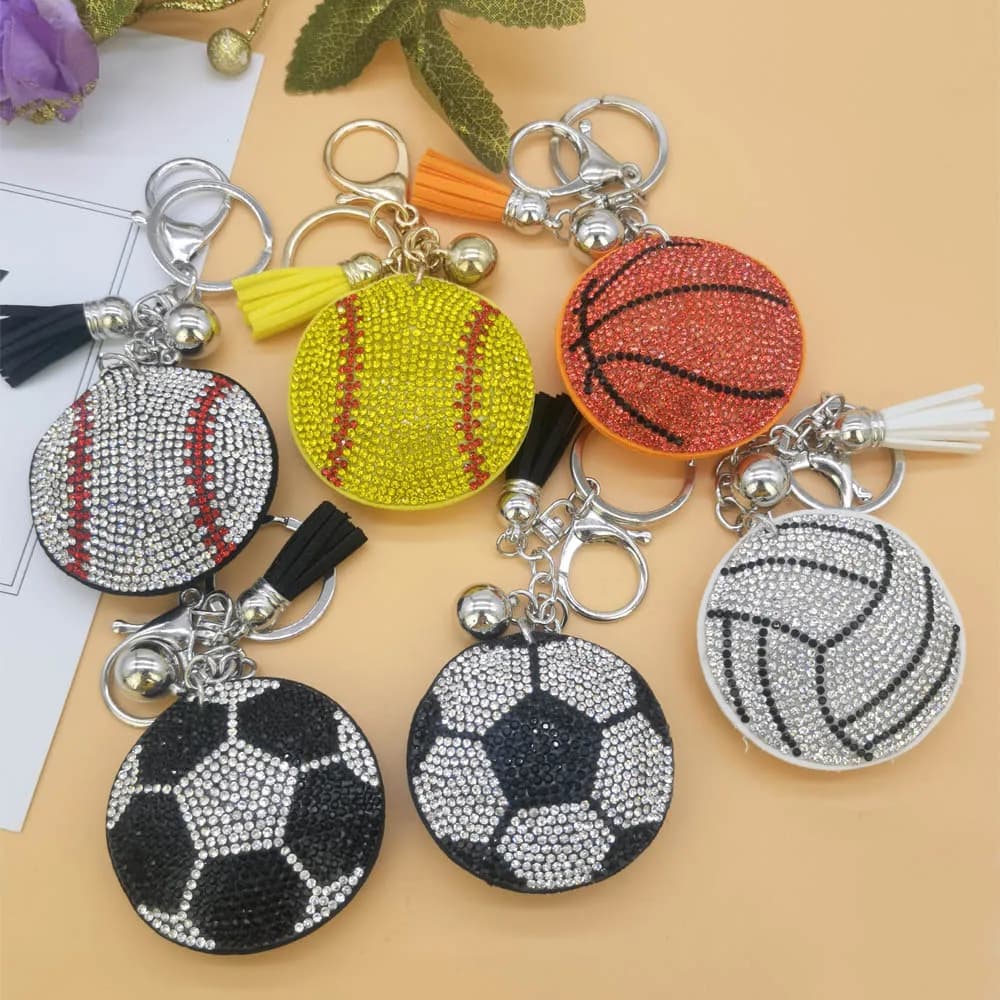 Sparkling Rhinestone Volleyball Keychain Cute Ball Pendant Alloy Car Key for Ladies Children's New Year Gift